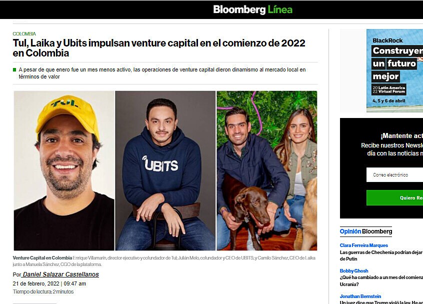 Tul, Laika y Ubits impulsan venture capital en el comienzo de 2022 en Colombia